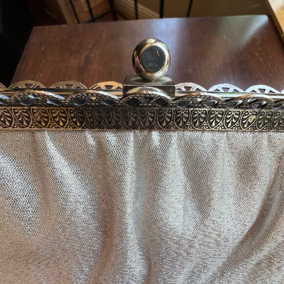 1950s 1960s Ande Silver Metallic Purse Vintage Silver Evening Bag Vintage Clutch - Picture 3 of 16
